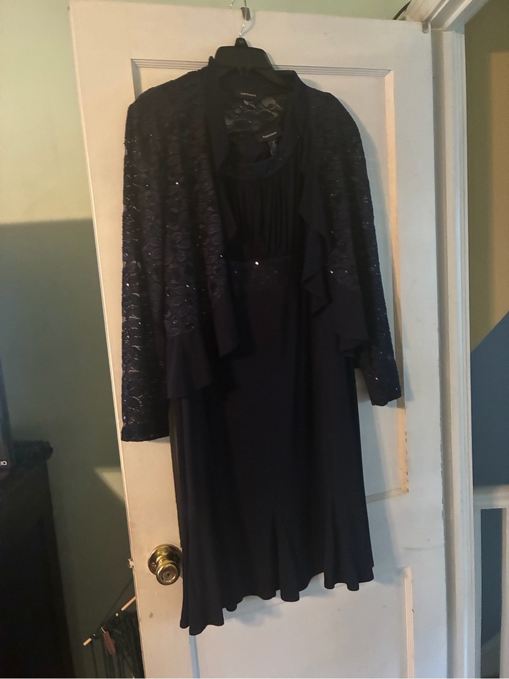 R&M Richards Navy Blue Midi Dress with Lace Jacket